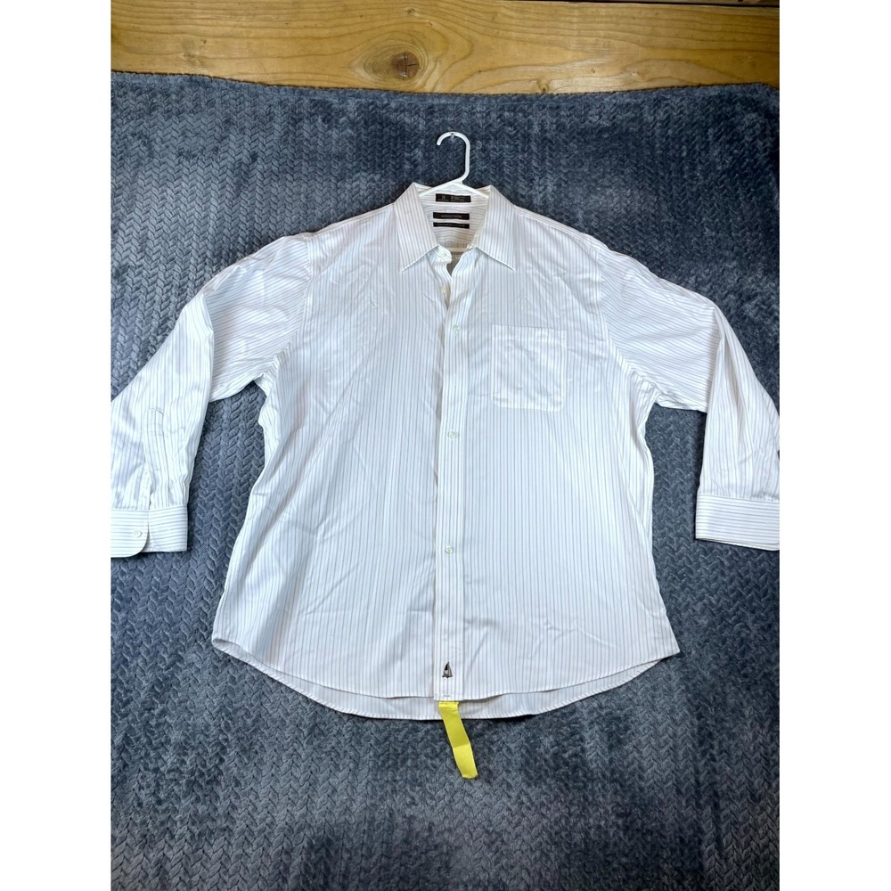 Nordstrom Dress Shirt Mens 17-33 White Pinstripes Traditional Fit Wrinkle Free